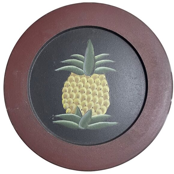 Round Pineapple Wall Plaque 12” Hand-Painted Rustic Decor - Picture 1 of 3